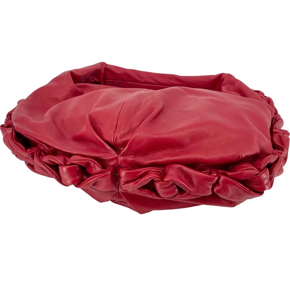 Elie Tahari Red Leather Hobo Bag Slouchy Ruched Soft Shoulder Purse Handbag